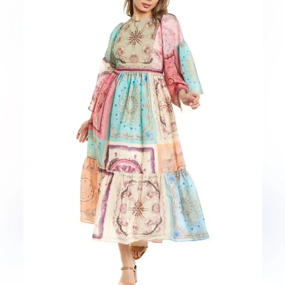 Beulah Patchwork Kimono Sleeve Maxi Dress Sun Dress S